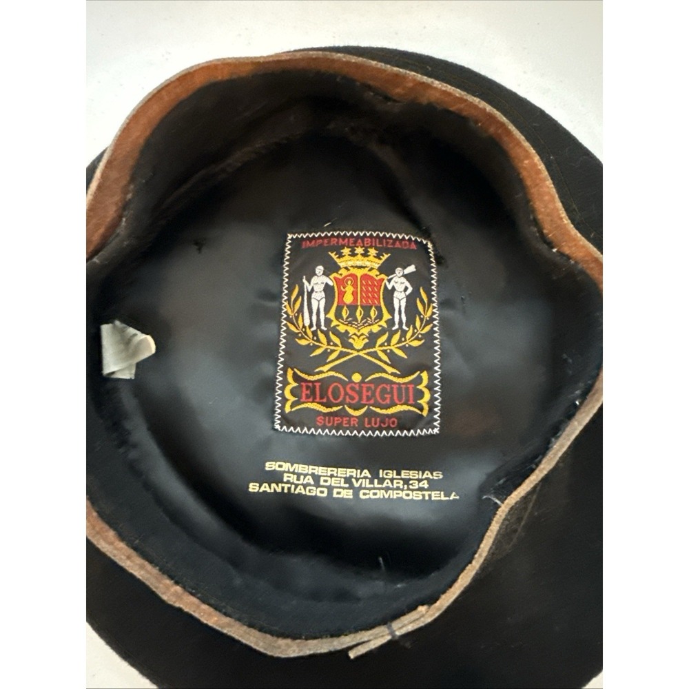 Vintage Elosegui Super Lujo Basque Beret Black Wool Felt Hat Spain Size 7 56cm - Picture 2 of 10